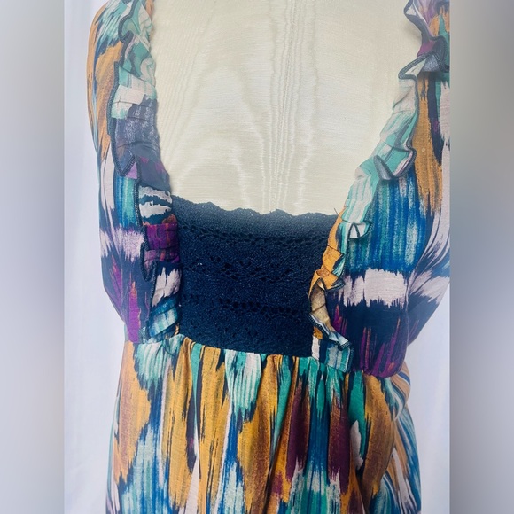 Boho Chic Maxi Dress with Crochet Detail and Frilly Sleeves - Size Large - Picture 4 of 12